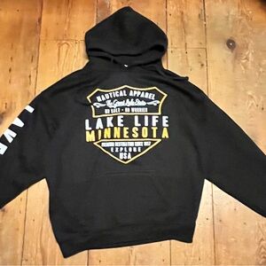 Pacific and Co Black Pullover Graphic Print Hoodie - Lake Life Minnesota